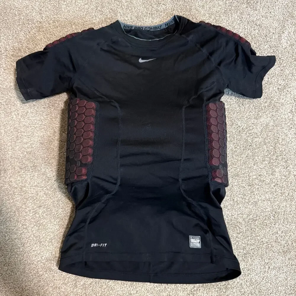 Nike Pro Combat Padded Football Compression Shirt Black Red Youth Size XL